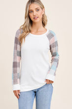 Load image into Gallery viewer, Raglan Plaid Sleeve Waffle Top
