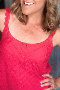 Red Eyelet Lace Tank Top