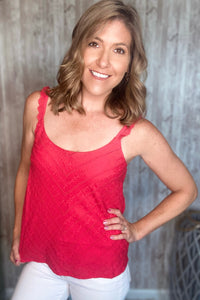 Red Eyelet Lace Tank Top