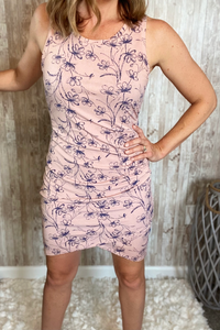 Rose & Navy Floral Side Shirring Dress