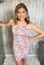 Load image into Gallery viewer, Rose &amp; Navy Floral Side Shirring Dress

