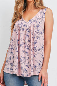 Rose & Navy Sleeveless V-Neck Top