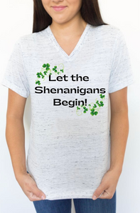 "Let the Shenanigans Begin" Shamrock Detailed T-Shirt