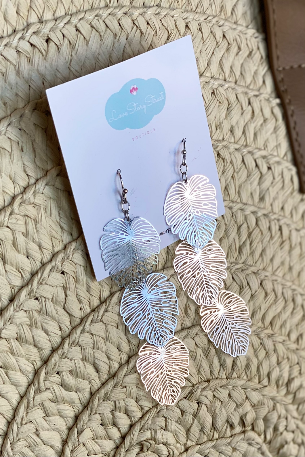 3 Silver Palm Frond Earrings