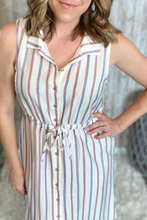 Load image into Gallery viewer, Sleeveless Striped Button Front Dress with Pockets
