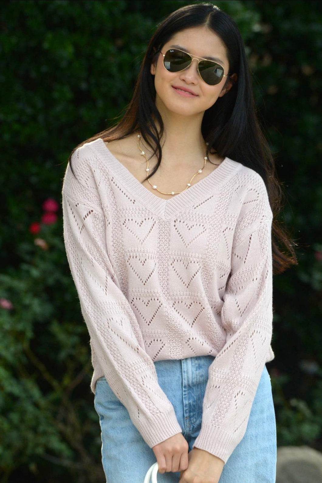 Sweet Heart V-Neck Pullover Sweater