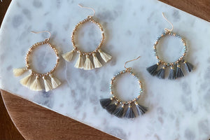 Beaded Tassel Hoop Earrings