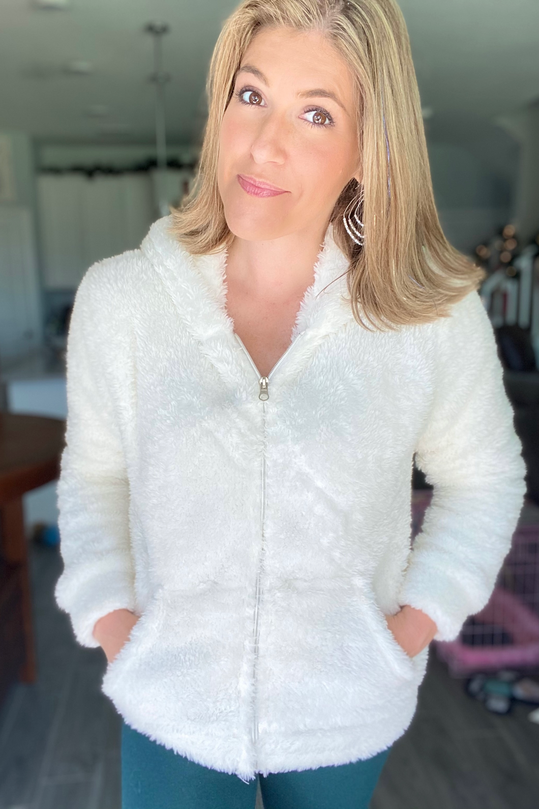 Winter White Teddy Bear Zip Jacket