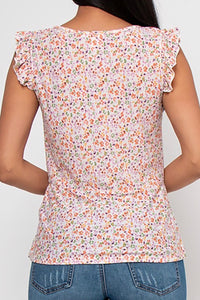 Tie Waist Floral Ruffle Top