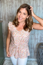 Load image into Gallery viewer, Tie Waist Floral Ruffle Top
