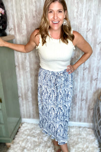 Tropical Tie Waist Pleated Skirt