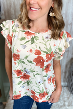 Load image into Gallery viewer, Watercolor Floral Flutter Sleeve Top
