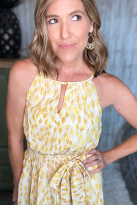 Zesty Lemon Print Smocked Waist Dress