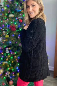 Chunky Cable Knit Cardigan With Pockets