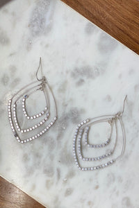 Cube Bead Triple Diamond Earrings