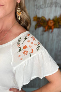 Embroidered Flutter Sleeve Top