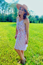 Load image into Gallery viewer, Gingham Button Front Waist Tie Dress

