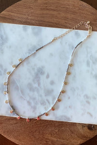 Disk Charm Gray Seed Bead Necklace