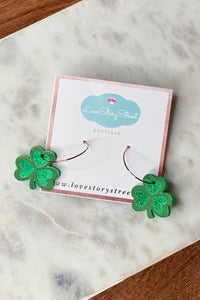 Green Clover Hoop Earrings