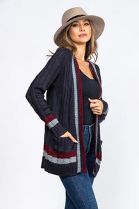 Navy Cable Knit Sweater Cardigan