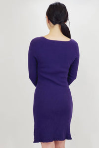 Ribbed Knit Frilled Hem Sweater Dress