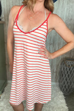 Load image into Gallery viewer, Red &amp; White Striped Beach Cover Up Dress
